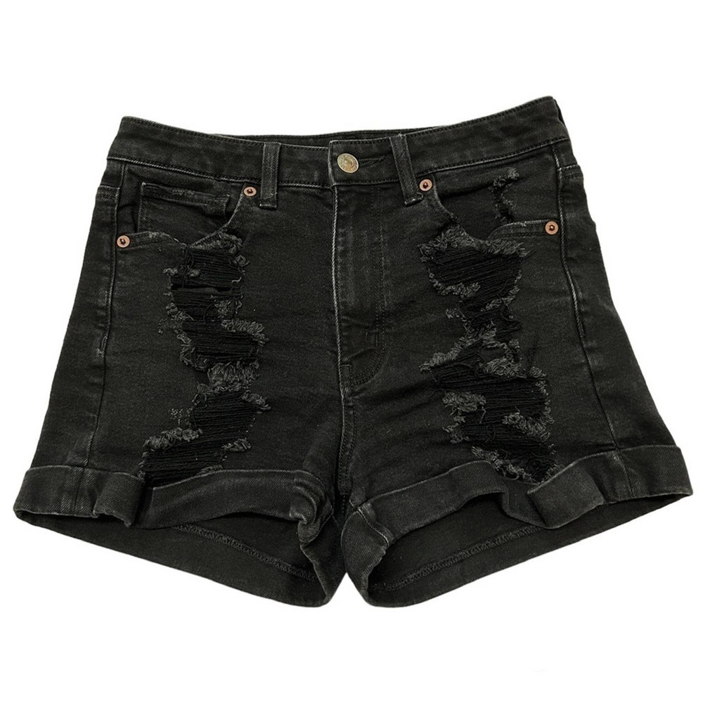 American Eagle Distressed Stretch Black Mom Short, Size 2
